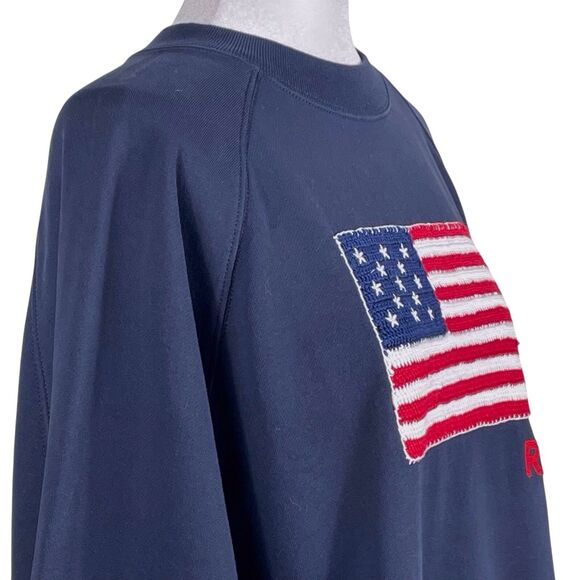 Polo Ralph Lauren Logo Flag French Terry Crewneck Sweatshirt Size M Navy EUC - Picture 9 of 16